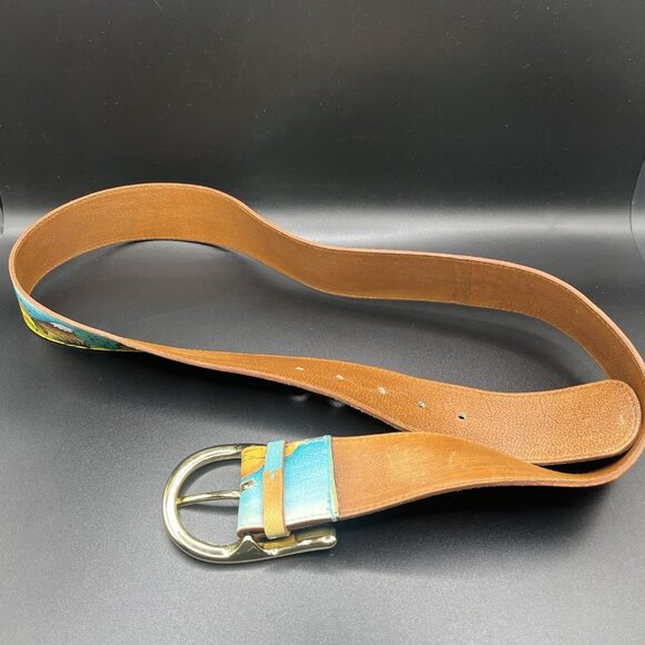 VTG 90s Hand Painted Leather Belt Southwestern Desert Horse Cowgirl L/XL Western main image 6